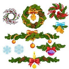 Christmas wreath and other decorations for holiday