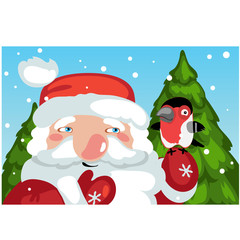 Santa Claus with bird and Christmas on background