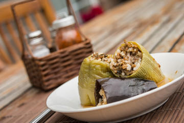 Turkish Dolma with zucchni and minced meat.