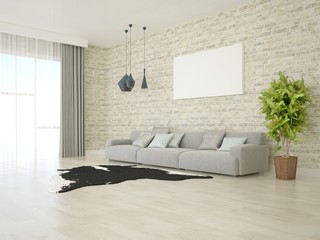 Mock up poster with hipster brick interior background.