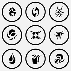 9 images of unique abstract forms. Black and white set vector ic
