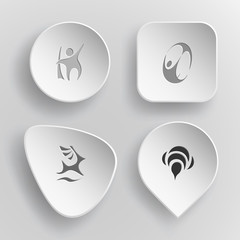 4 images: abstract little man, skydiver, deer, bee. Abstract set