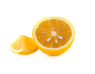 Yellow lemon slices on white background