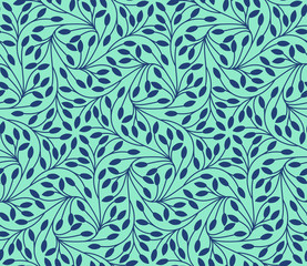 Seamless leaves pattern on teal background