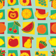 Seamless pattern with fruits on blue background.
