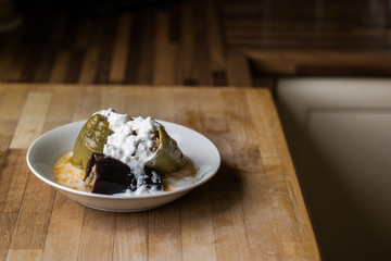 Turkish Dolma with yoghurt, zucchni and minced meat.