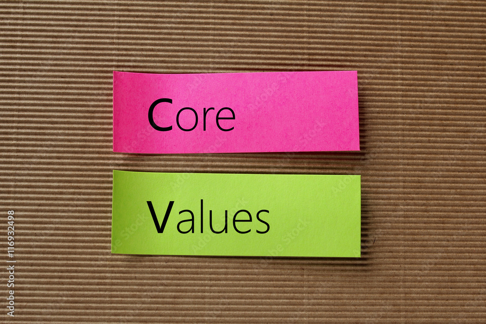 Poster core values text on colorful sticky notes