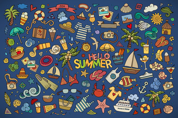 Summer beach symbols and objects
