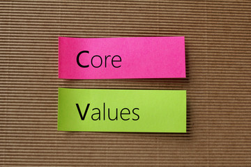 core values text on colorful sticky notes