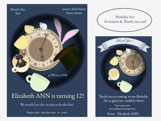 Alice in Wonderland. Mad tea party Birthday Invitation.