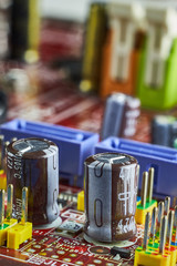 Closeup detail of electronic parts on circuit board