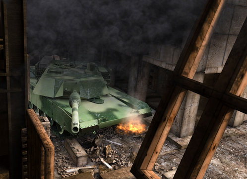Panzer in Ruine