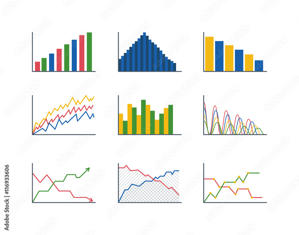 Poster business data graph analytics vector elements. bar pie charts diagrams and graphs flat icon. infogra
