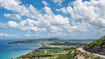 Fototapeta na wymiar Zakynthos island panorama. View over beach and Zante town in the