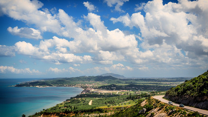 Zakynthos island panorama. View over beach and Zante town in the