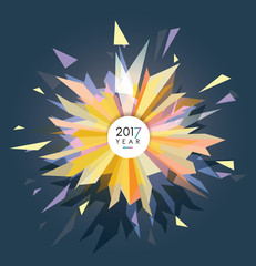 Happy New 2017 year fireworks blast in golden, pink and purple colors