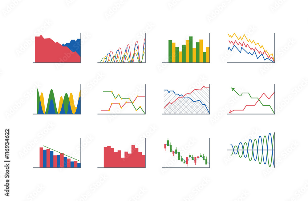 Poster business data graph analytics vector elements. bar pie charts diagrams and graphs flat icon. infogra