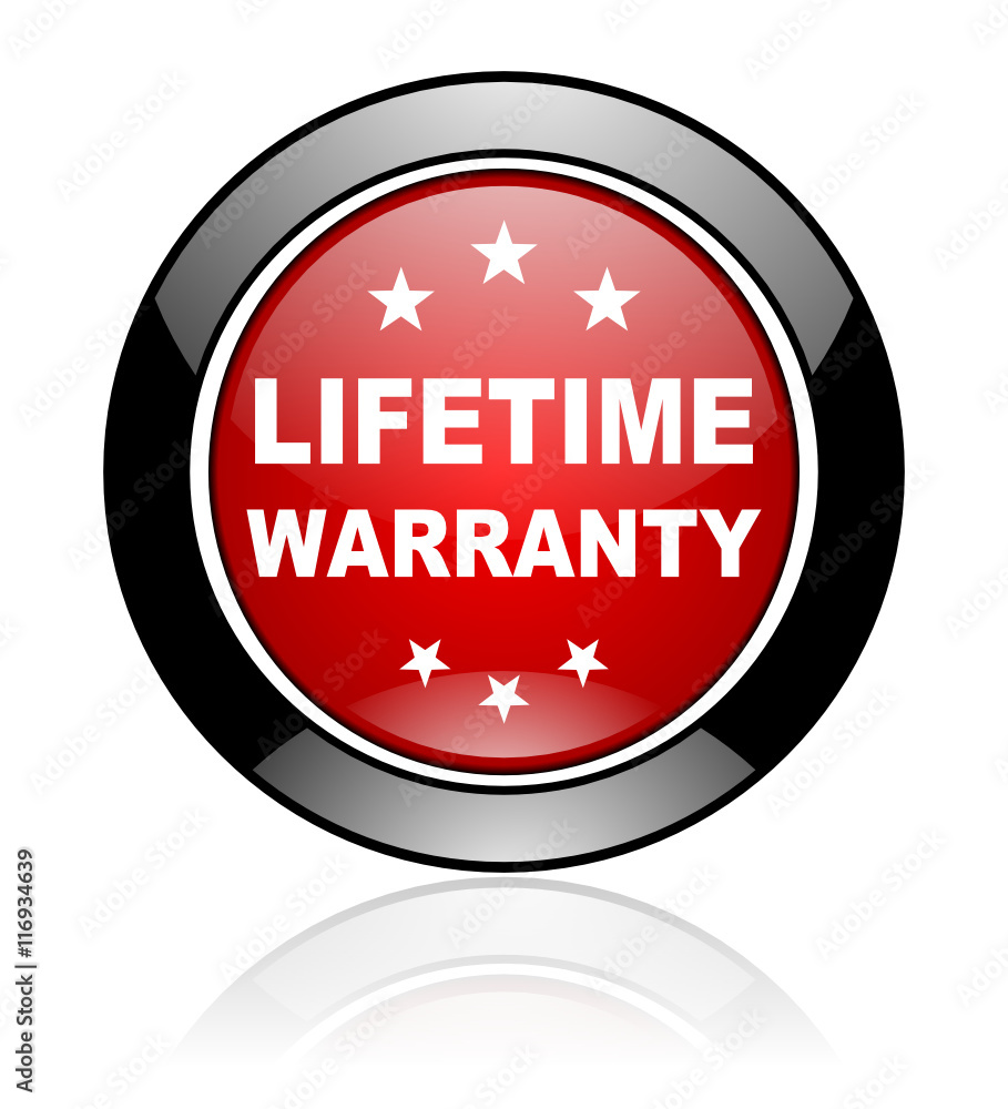 Poster modern design red and black circle vector lifetime warranty icon. round web guarantee button.