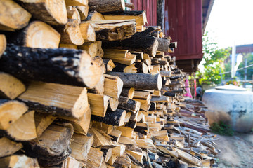 Row of fire wood stock for winter
