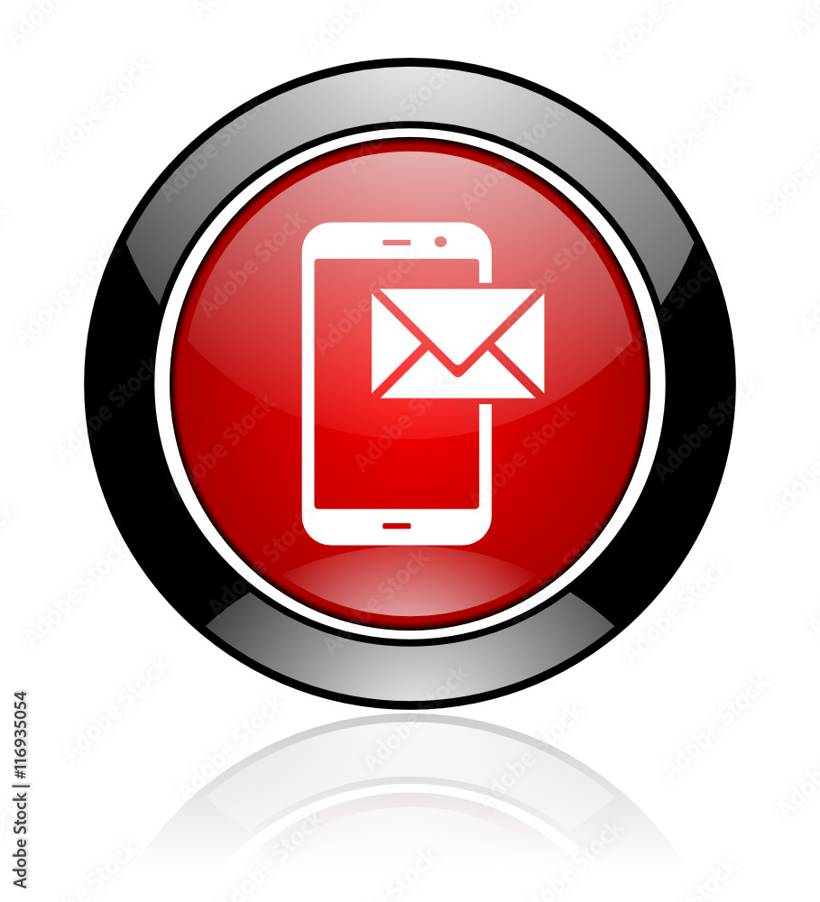 Poster modern design red and black circle vector mail icon. round web smartphone button.