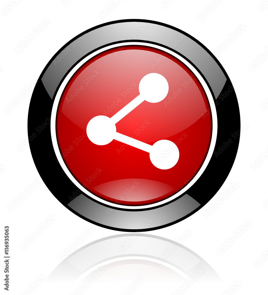 Poster Modern design red and black circle vector share icon. Round web net button. 
