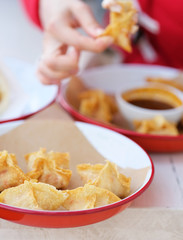 Crab rangoon in outdoor restaurant