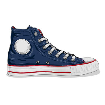 Navy Blue Sneakers Shoes - Red Line And White Bottom