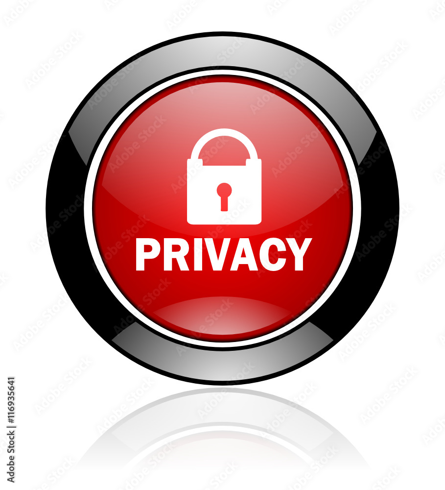 Poster Modern design red and black circle vector privacy icon. Round web security button. 