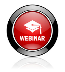 Modern design red and black circle vector webinar icon. Round web e-learning button. 