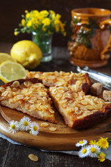 Apple pie and tea with lemon