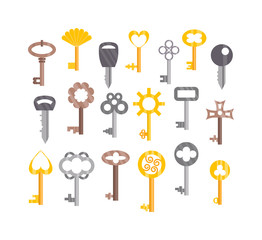 Vintage key door key isolated on white background. Household vintage key. Retro door metal security vintage key and safe house decorative. Decorative key silhouette