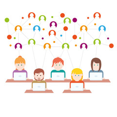 Social Media network people with computers vector illustration