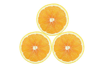 Three of cross section orange on white background