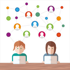 Social Media network people with computers vector illustration