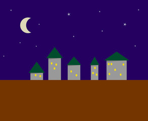 Obraz na płótnie Canvas Stylized image of night city - five houses