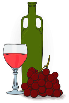 wine bottle, glass, grapes still life clip art preview