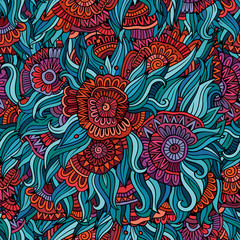 Vector seamless abstract flowers pattern