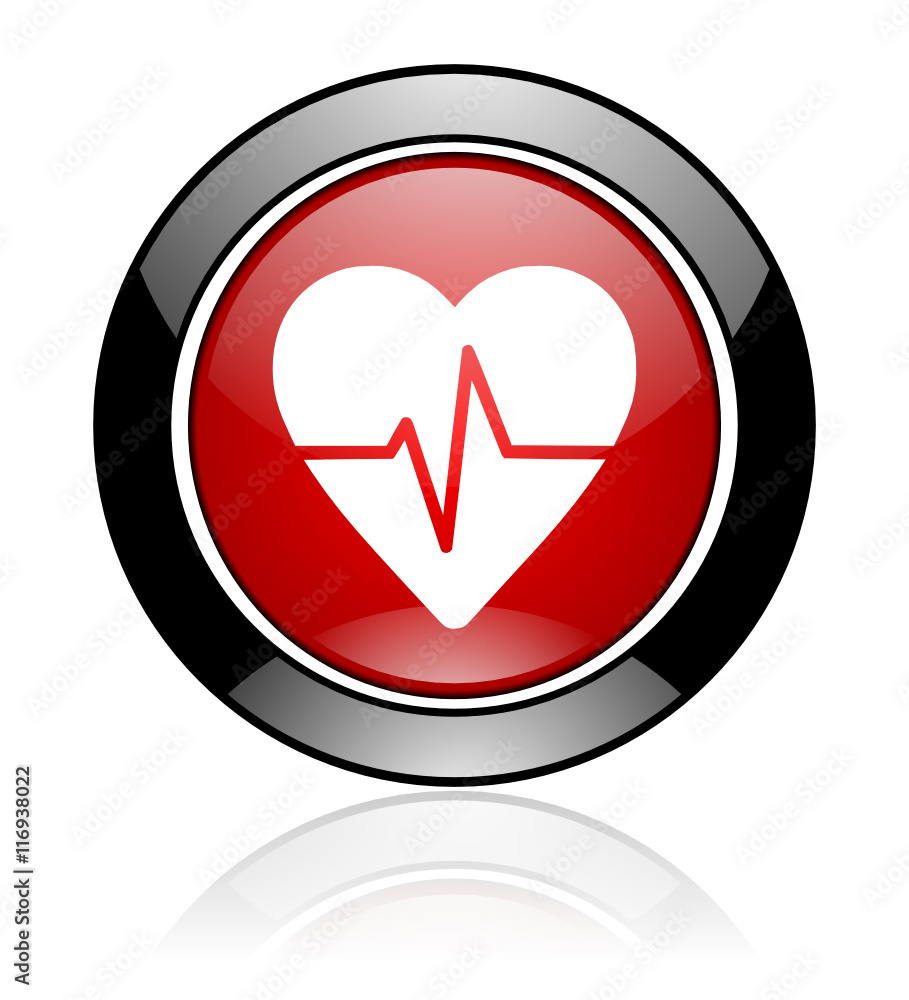 Poster Modern design red and black circle vector pulse icon. Round web heart button. 