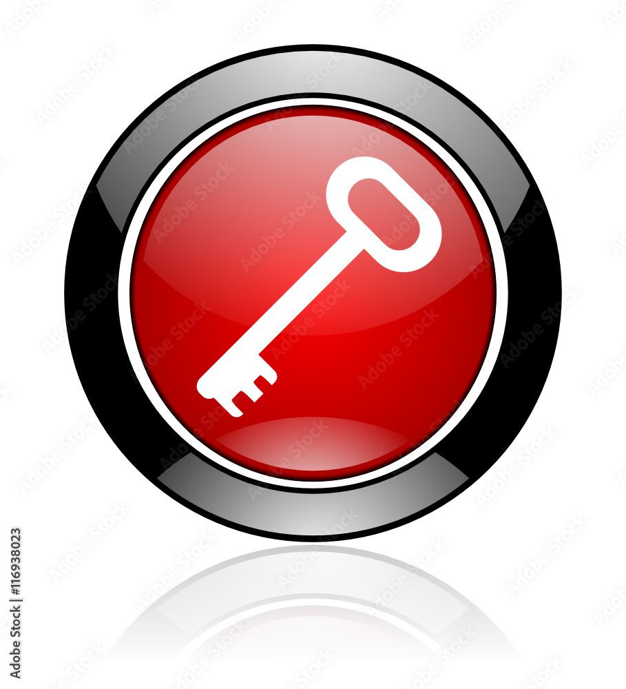 Poster Modern design red and black circle vector key icon. Round web lock button. 