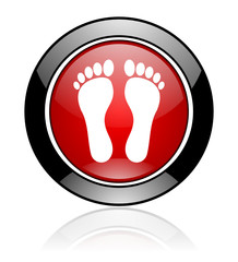 Red and black glossy round foot vector icon