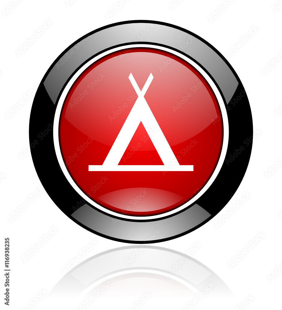 Aufkleber modern design red and black circle vector camping icon. round web tent button.
