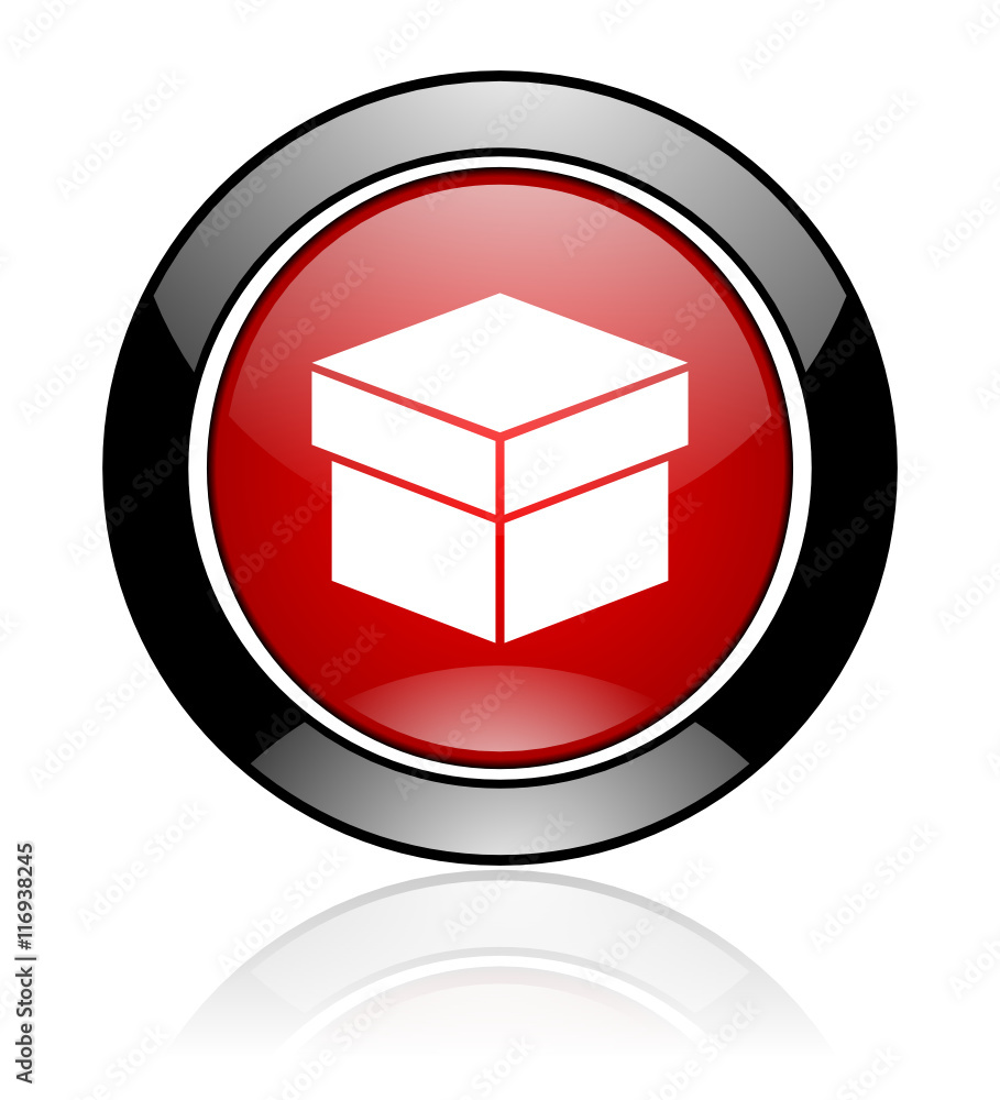 Poster modern design red and black circle vector box icon. round web package button.