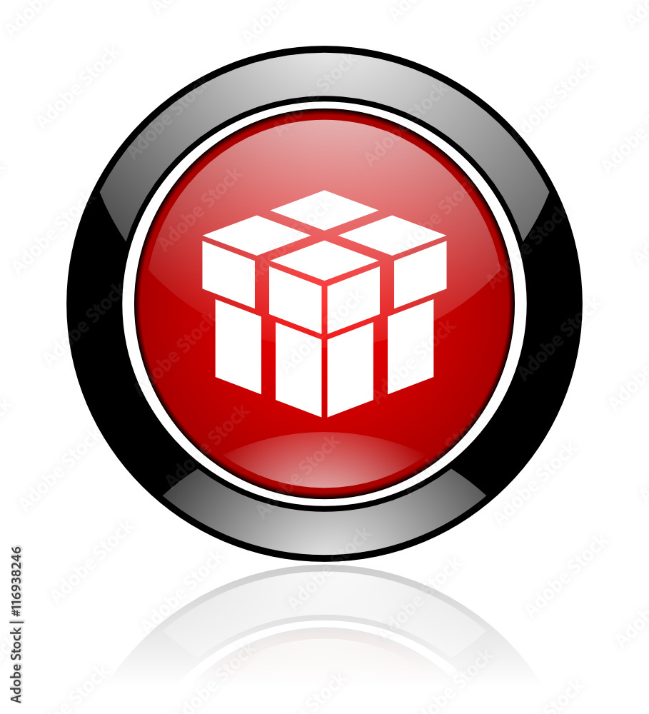 Poster modern design red and black circle vector box icon. round web package button.