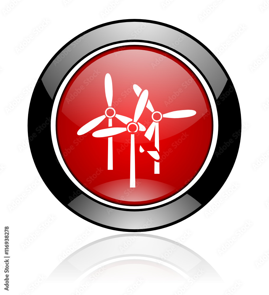 Poster modern design red and black circle vector windmill icon. round web electricity button.
