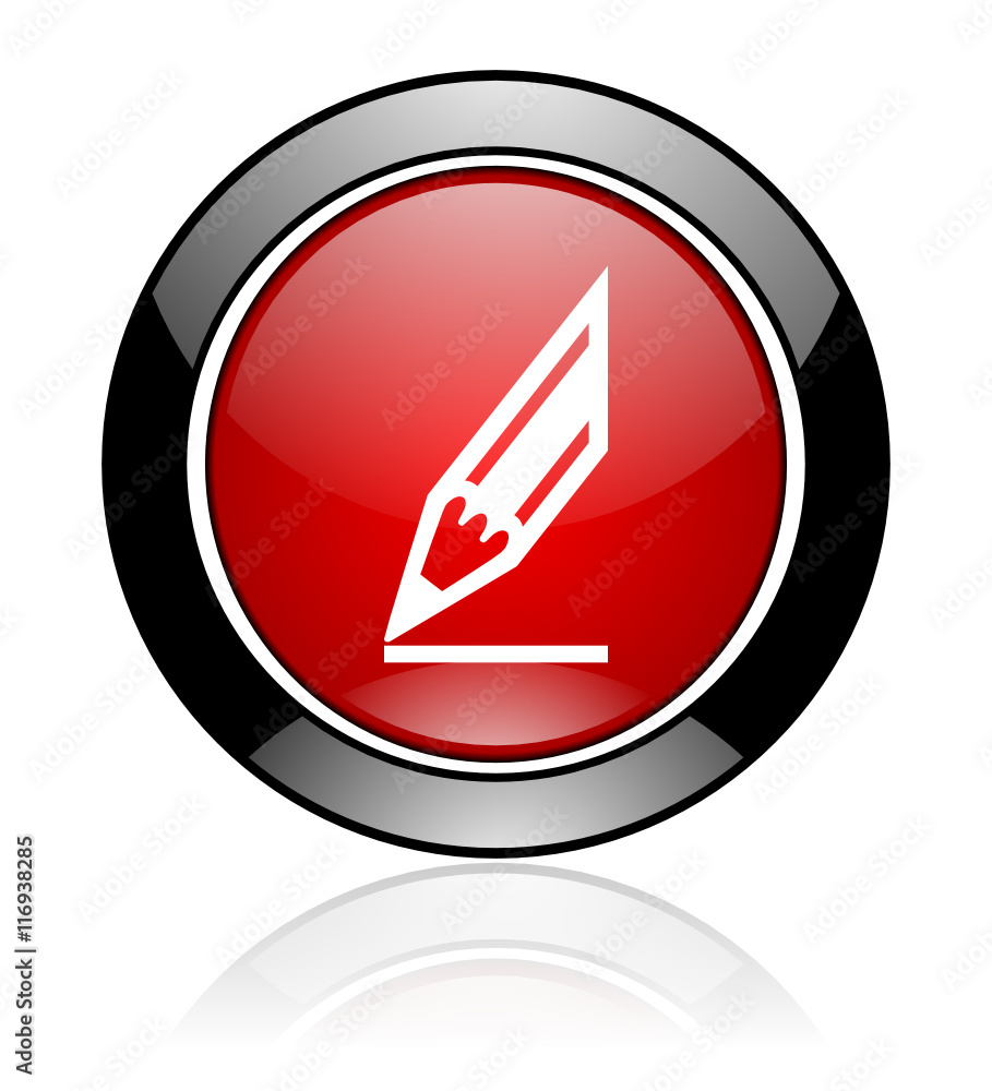 Poster modern design red and black circle vector crayon icon. round web pencil button.