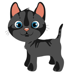 Cartoon gray cat with blue eyes, vector pets