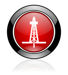 Modern design red and black circle vector drill icon. Round web fuel button.