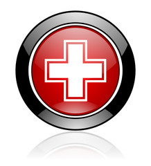 Fototapeta premium Modern design red and black round pharmacy vector icon
