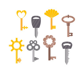 Vintage key door key isolated on white background. Household vintage key. Retro door metal security vintage key and safe house decorative. Decorative key silhouette