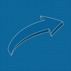 Blue arrow on blueprint grid background. Right